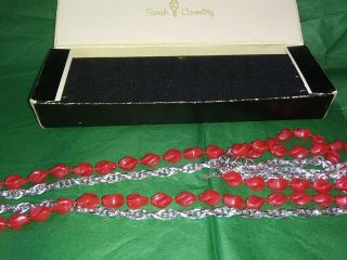 Vintage Sarah Coventry Red Beads 36 " With Silvertone Chain