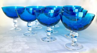 Set Of 10 Gorgeous Saint Louis France Blue Crystal Footed Dessert Bowls,  Bubbles