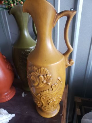 Rare Mustard Haeger Pottery Pitcher Vase Jug Art Deco Style Vintage Usa 8097
