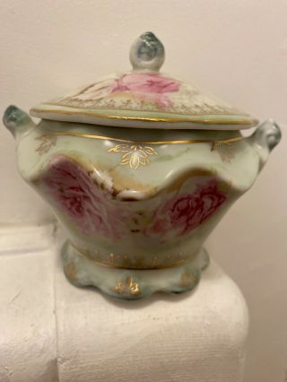 Vintage Nippon Sugar Bowl With Lid Hand Painted Roses