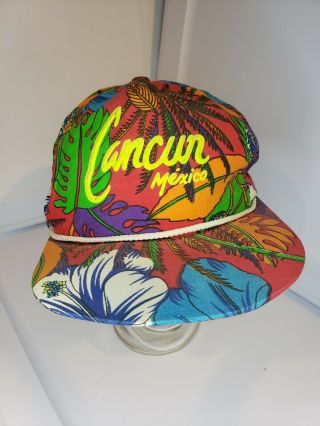 Vintage Cancun Made In Mexico Hat Cap Floral Tropical Colorful Snapback