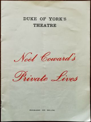 Noel Coward’s Private Lives Duke Of York’s Theatre Programme 1963