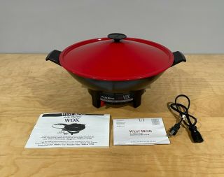 Electric Wok West Bend - 6 - Quart,  Red,  Made In Usa With Power Cord Vintage