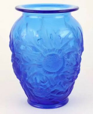Verlys Art - Deco Blue Thistle Rose Glass Vase France 1930 Very Good