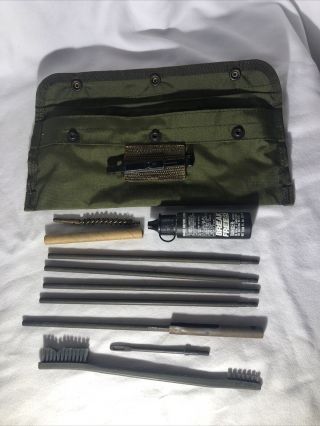 Vintage Military Gun Cleaning Kit Pouch Rod Oil Brushes Alice Clip 11 Piece Set
