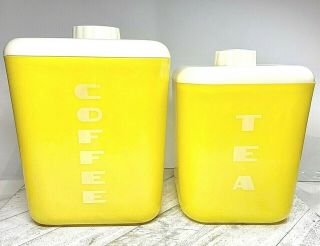 Vintage Lustro - Ware Plastic Yellow Canister Set - Coffee & Tea With Lids - Mcm