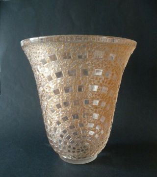 R Lalique Clear,  Frosted And Sienna Stained Glass Vase " Damiers " Introduced 1935