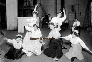 1910 Nyc Theatre Performance Women Dance Practice Backstage Glass Photo Negative