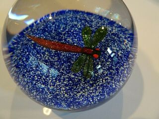 Paul Ysart Iridescent Dragonfly On Blue Jasper Ground Glass Paperweight Py Cane