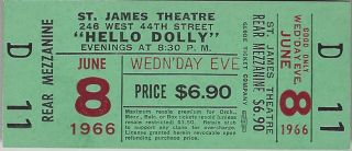 1966 Hello Dolly Ginger Rogers St.  James Theatre June 8 Ticket