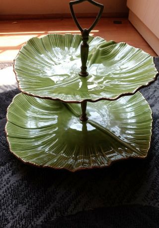 Vintage 3 Tier Serving Dish Green California Pottery Usa G23