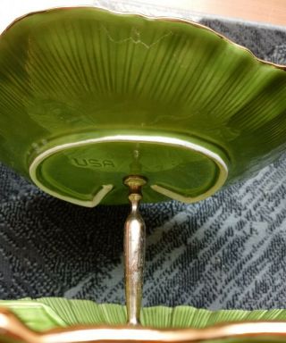 Vintage 3 Tier Serving Dish green California Pottery USA G23 3