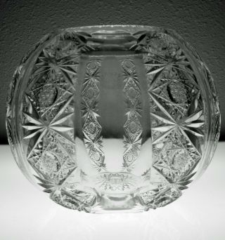Large Abp Cut Glass Crystal Rose Bowl Signed Hawkes In Teutonic Pattern