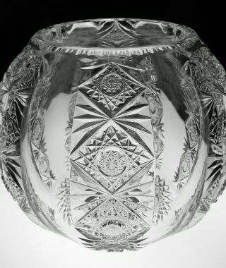 LARGE ABP CUT GLASS CRYSTAL ROSE BOWL SIGNED HAWKES IN TEUTONIC PATTERN 6
