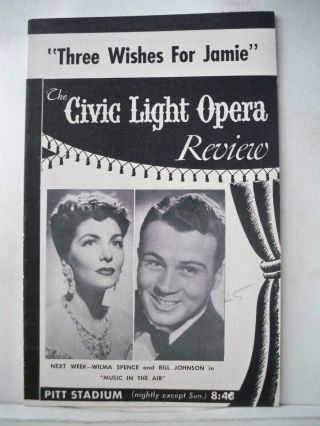 Three Wishes For Jamie Playbill William Johnson / Dorothy Macneil Pa 1953