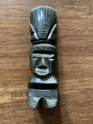 Vintage Hand Carved Green Stone Small Totem Pole Pendant 5”