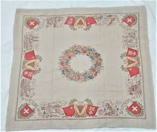 Vintage Switzerland Linen Tablecloth Souvenir 35 " X32 "