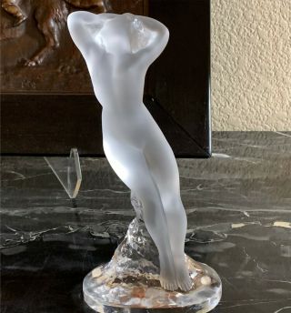 Lalique Frosted Crystal Figurine,  Danseuse Bras Leves Nude Dancer Arms Raised