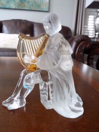 Signed Saint Louis France Lead Crystal Harp Musician Art Glass Figurine St