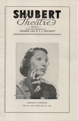 64451.  Program Shubert Theatre Gertrude Lawrence One Woman Show Feb - Mar 1939