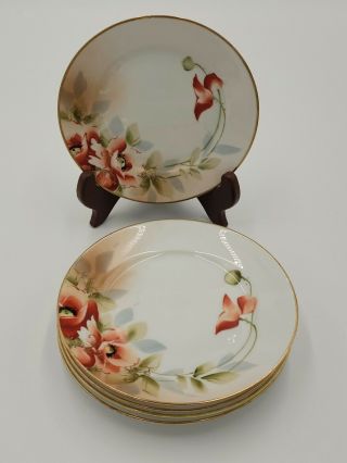 Vintage Nippon Hand Painted Floral Gold Trim 6 Inch Set Of 5