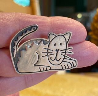Vintage Cat Brooch Pin Efs Save The Children Sterling Silver 925 4g