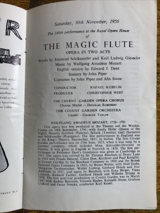 Royal Opera House Programme Magic Flute 1956 - Joan Sutherland as Pamina 2