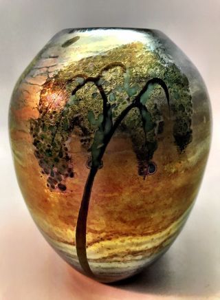 Chris Heilman Joyce Ressler Lustered Lava Wisteria Vessel.  Studio Art Glass