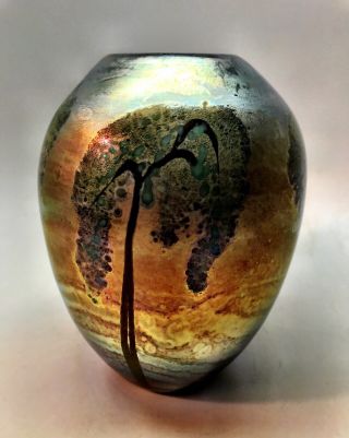 Chris Heilman Joyce Ressler Lustered Lava Wisteria Vessel.  Studio Art Glass 2