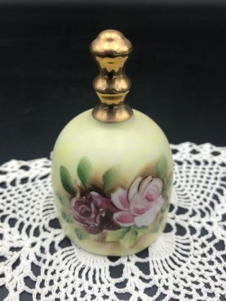 Vintage Porcelain Bell Magenta & Pink Roses Gold Leaf Handle Enesco Japan