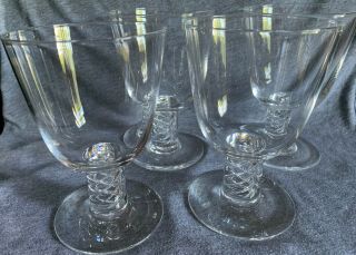 (4) Signed Steuben Air Twist Spiral Water Goblets Glasses 8011 5 3/4”