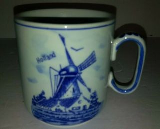 Delft Blue Handpainted Mug Cup 3 " T X 2.  75 " Dia Holland Windmill Floral Pattern