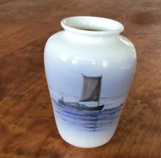 Royal Copenhagen Denmark Porcelain Blue Vase Sail Boat 2898 / 1740