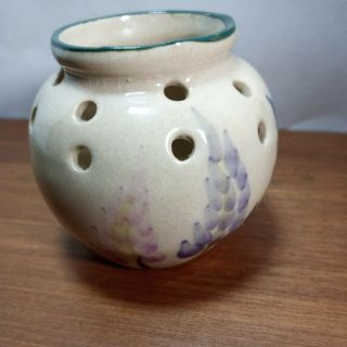 Vintage T B Pots Wildflower Vase Flower Frog Hand Painted Floral Green Mauve Tan 2