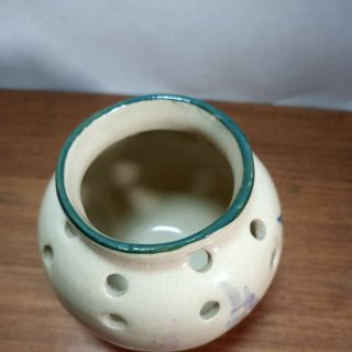 Vintage T B Pots Wildflower Vase Flower Frog Hand Painted Floral Green Mauve Tan 3