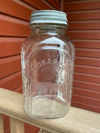 Vintage Monarch Finer Foods - Glass Coffee Jar Monarch Coffee Embossed Jar Lion