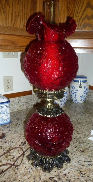 Fenton Ruby Red Poppy Gone With The Wind Electric Lamp