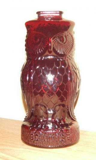 Vintage Rare Royal Ruby Red Anchor Hocking Glass Owl Piggy Coin Bank Be Wise