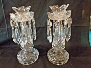 Waterford Crystal C1 10 " Candelabras W/ Bobeche And 10 Prisms