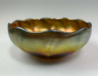 Vintage Signed L.  C.  T.  Tiffany Gold Favrile 7 - 1/4 " Glass Bowl Scalloped Rim
