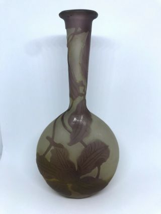 Emile Galle Signed French Art Nouveau Cameo Glass Banjo - Shape Vase 6 - 1/2”