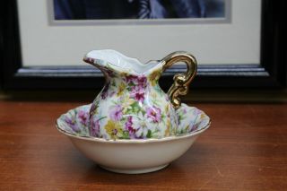 Arnart Royal Chintz Floral Flower Creamer Small Pitcher And Bowl 5th Ave 2179