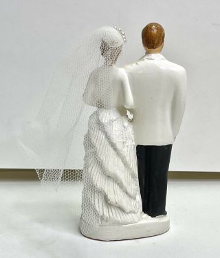 Vintage Wedding Cake Topper Bride Groom 1950s Faux Pearl Bouquet White Tuxedo 2