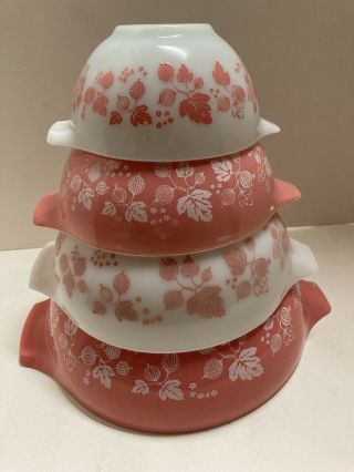 Vintage Pyrex Pink Gooseberry Cinderella Nesting Bowls Set: 441,  442,  443,  444