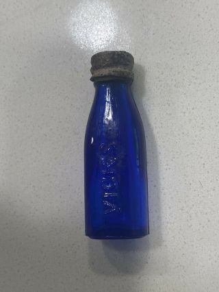 Vintage 1920’s Vicks Drops Cobalt Blue Miniature Glass Bottle With Cap