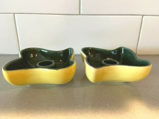 Red Wing Art Pottery Candle Holders Pair Yellow Green B1411