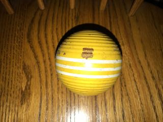 Vintage Wood Yellow Croquet Ball 3 Stripes Ribbed