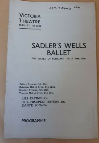 Old 1941 Ww2 Era Ballet Programme Margot Fonteyn,  Helpmann,  Ashton,  Burnley