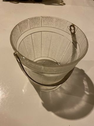 Small Vintage Glass Ice Bucket With Hammered Aluminum Handle 1950s