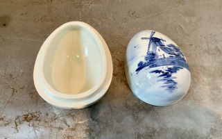 Blue Delft Holland Windmill Egg Shaped Trinket Box 4 1/2” Long
